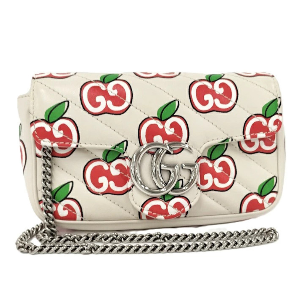 Gucci Chain Shoulder Bag Apple GG Marmont Leather Ivory White
